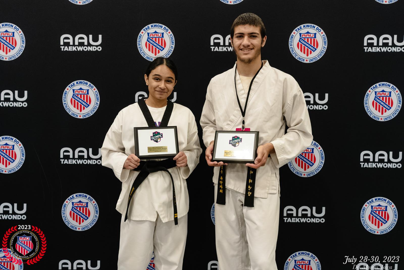 Siona and a fellow athlete recognized at an AAU event.